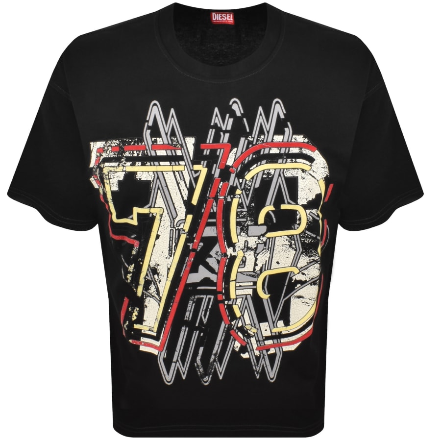 トップス DIESEL studs Graphic Print T-Shirt black Herren T-Shirt mit verschwommenem For Successful Living-Print